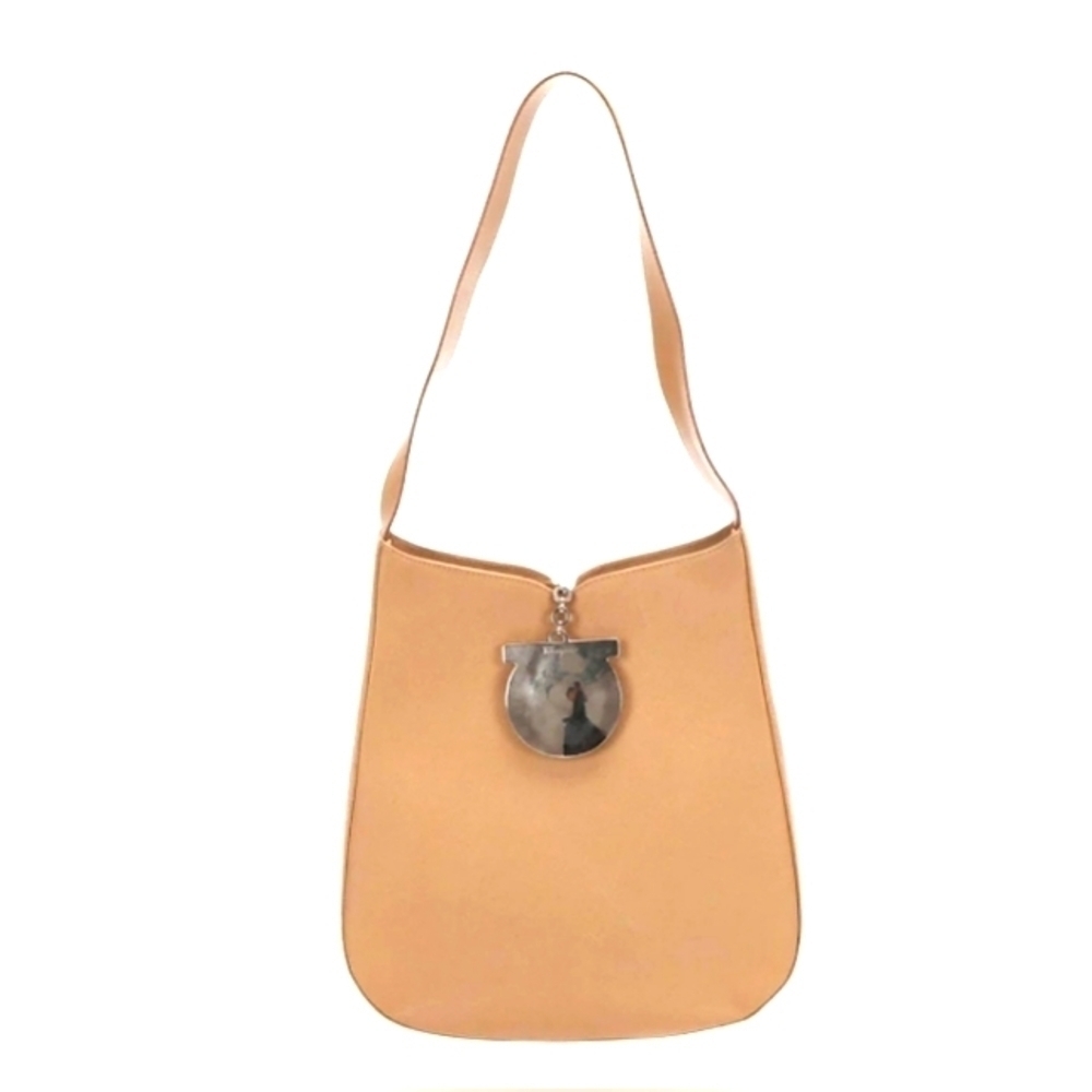 Salvatore ferragamo mandorla pebbled Calfskin shoulder bag.